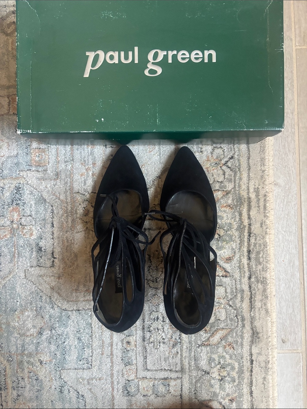Paul Green Black Pointed Lace-Up Heels